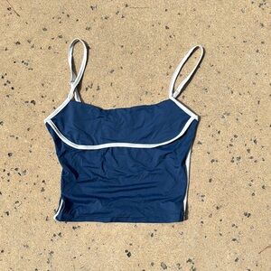 Princess Polly Navy Blue and White Trim Top